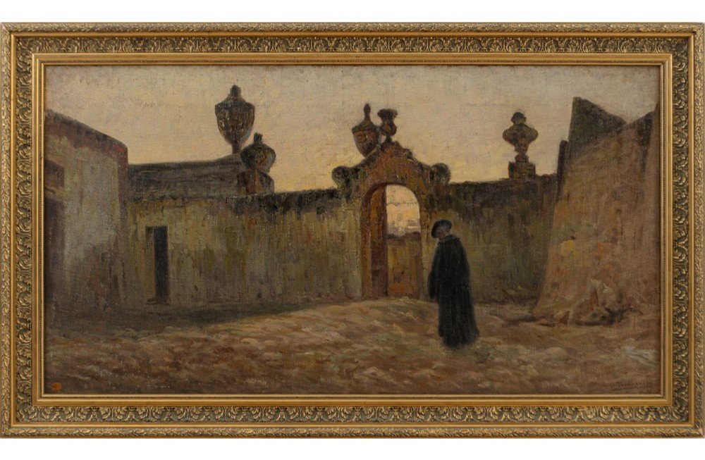 Olio su tela raffigurante la veduta di Villa Valguarnera a Bagheria