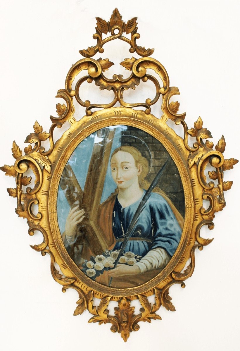 Santa Barbara, pittura su vetro.