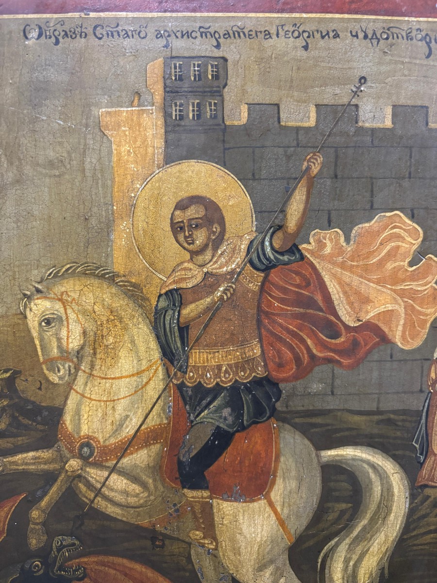 icona raffigurante San Giorgio a cavallo che uccide il drago, XIX SECOLO .-photo-1