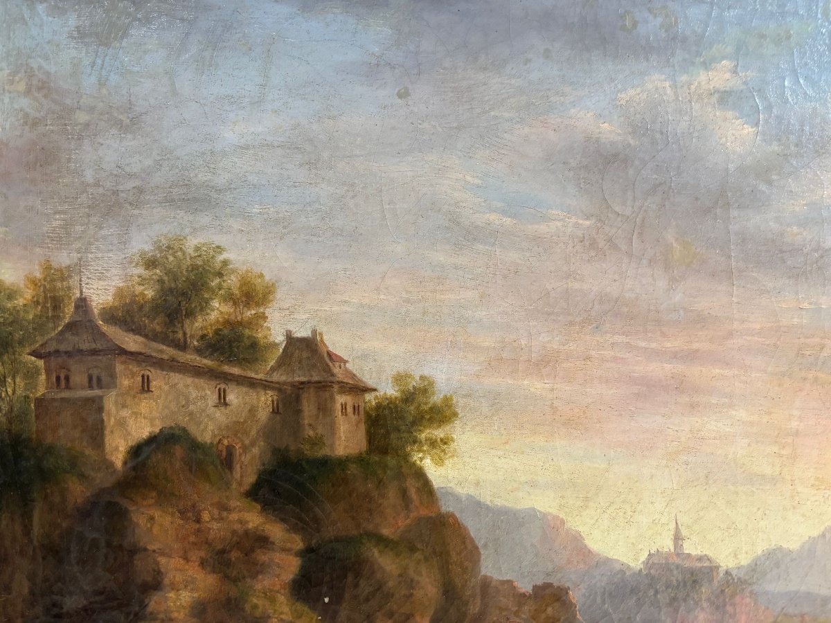 ANDREA SOTTILE  (Termini Imerese 1802 - Palermo 1856)  Paesaggio di montagna con viandanti -photo-2