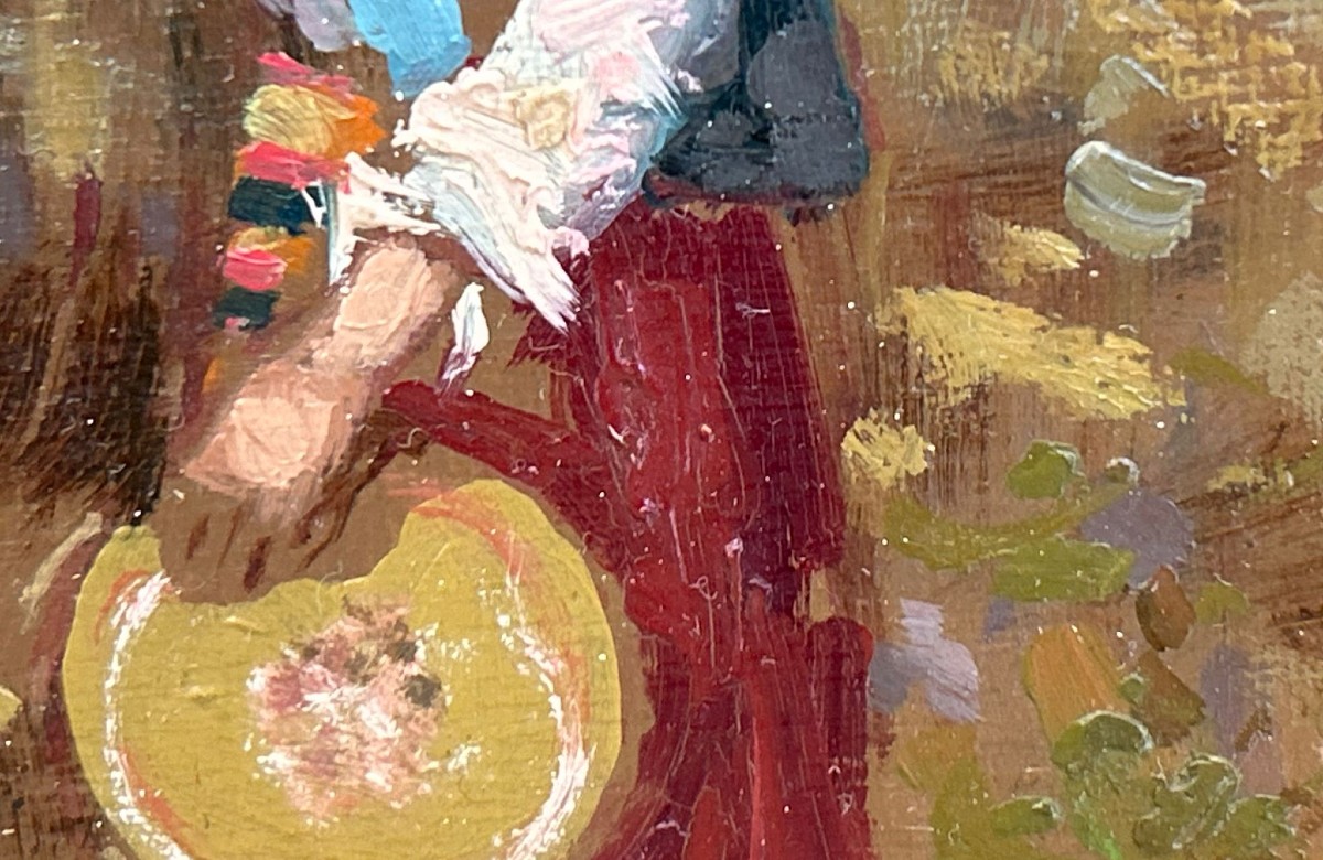 Ritratto di donna, olio su tavola, XX secolo.-photo-3