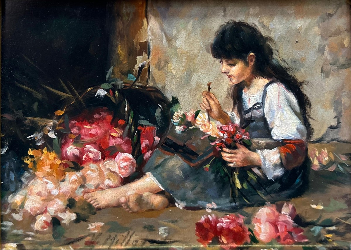 Ritratto di giovane firmato M. Millot, del XX secolo.-photo-2