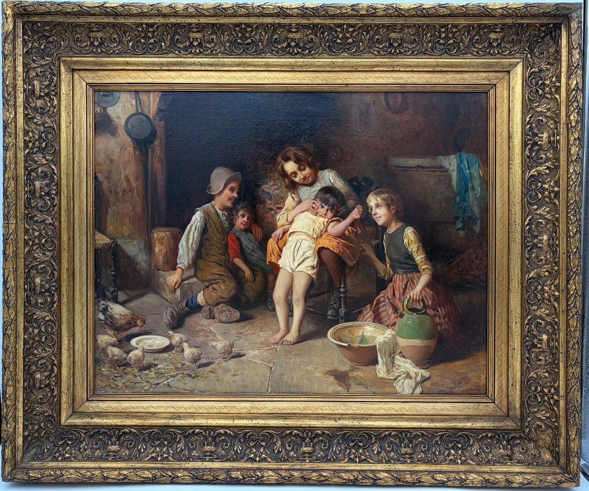 Scena di famiglia in interno contadino