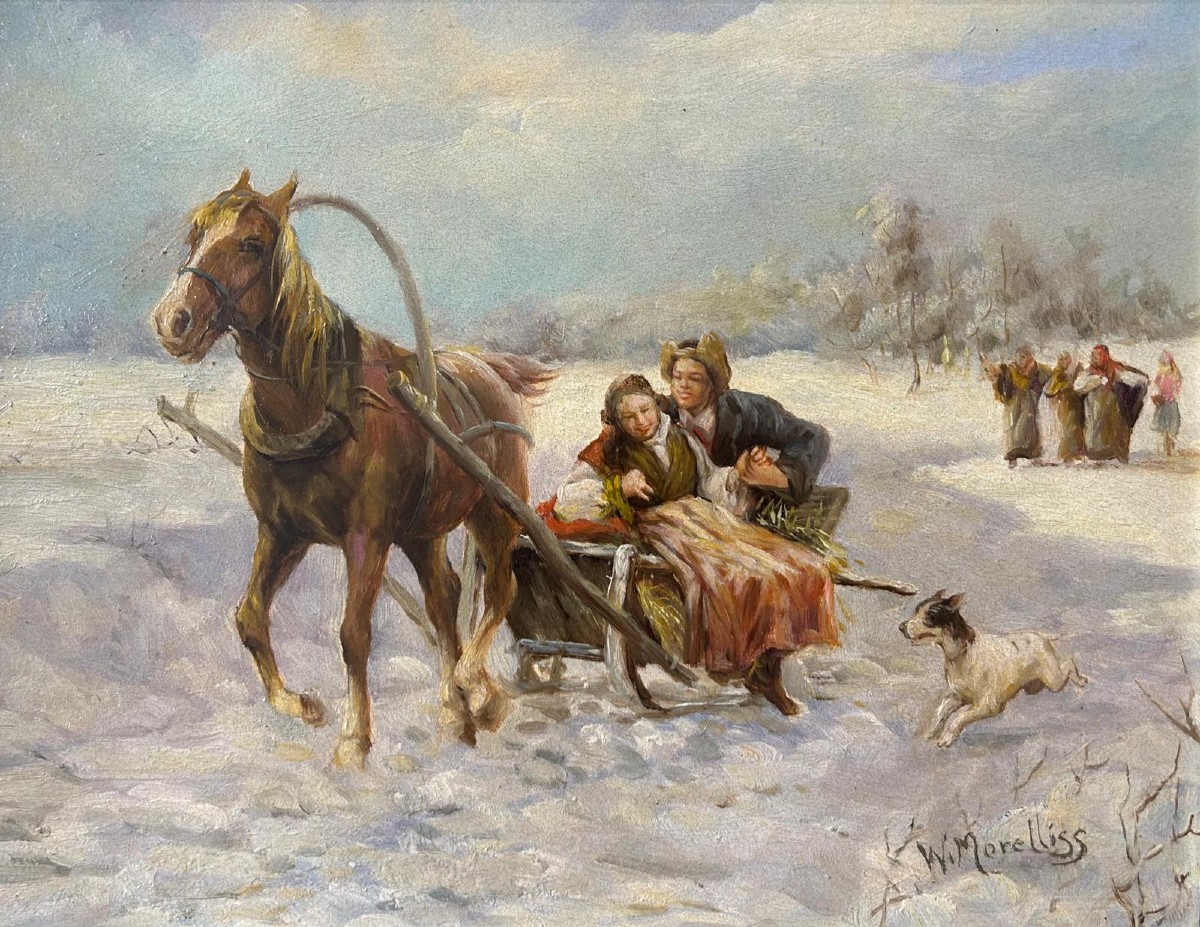Paesaggio invernale, firmato W. Morelliss, XIX secolo.-photo-2