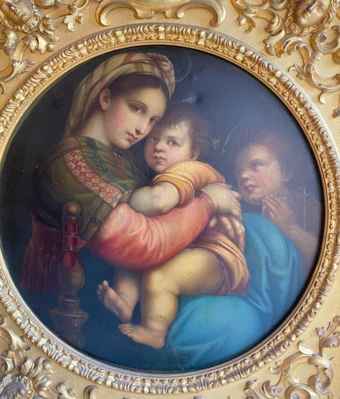 Dipinto raffigurante Madonna col Bambino (copia da Raffaello, “Madonna della Seggiola”)-photo-4
