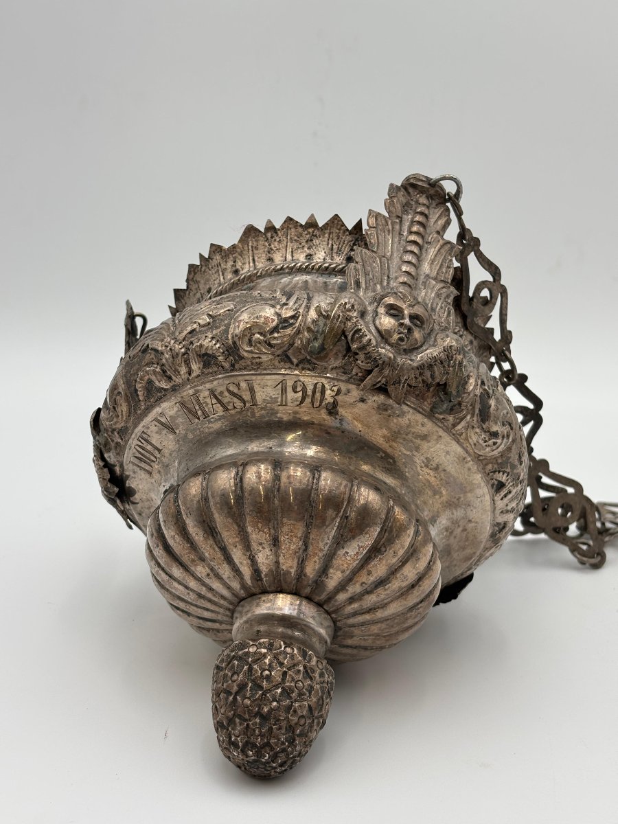 Lampada votiva in argento massiccio  Italia meridionale, datata 1903-photo-2