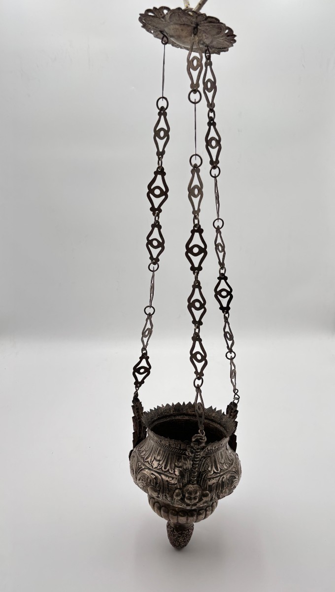 Lampada votiva in argento massiccio  Italia meridionale, datata 1903-photo-3