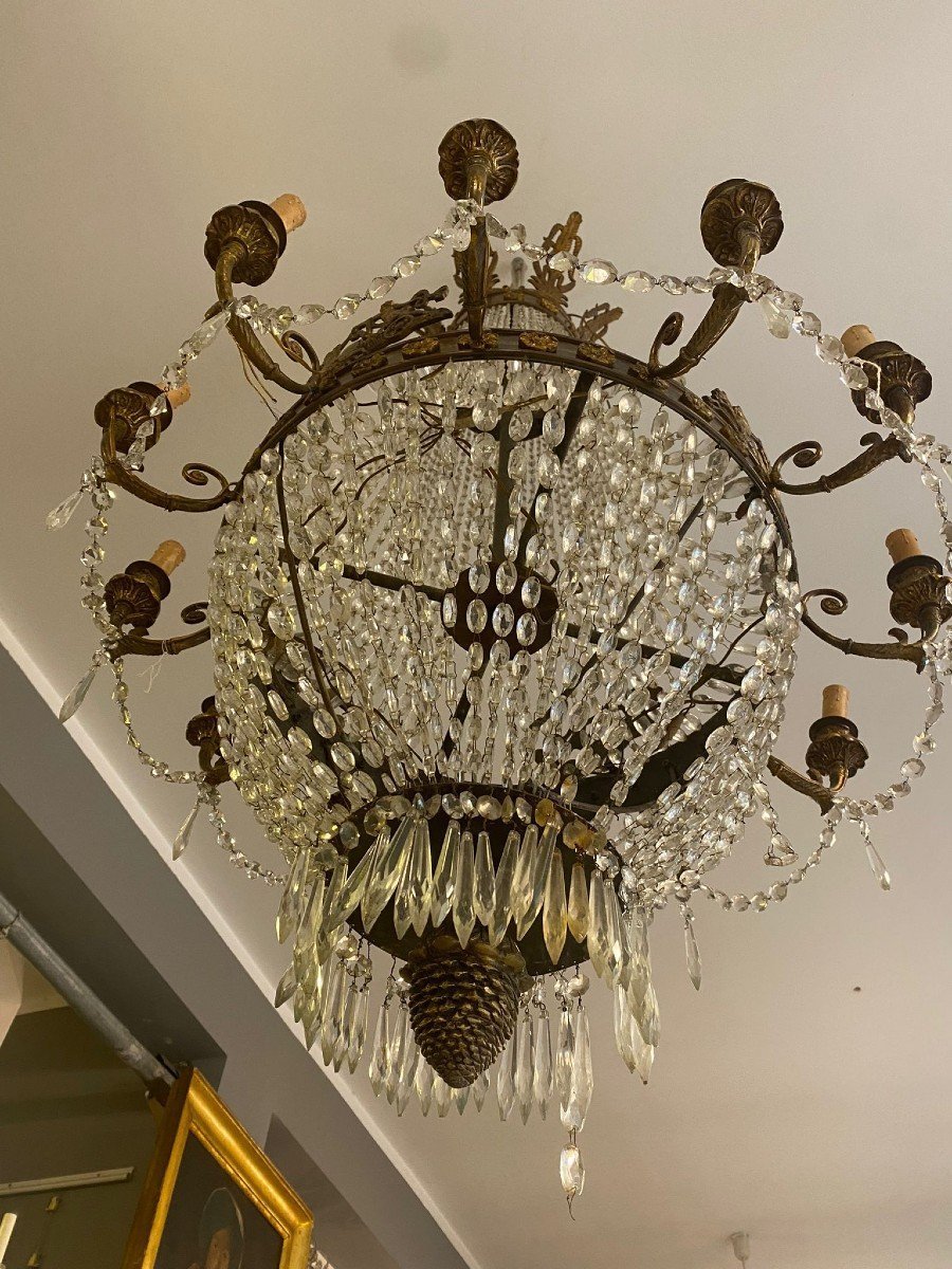 Grande lampadario a mongolfiera in bronzo -photo-4