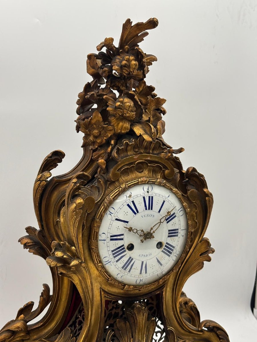 Orologio da camino in bronzo dorato, stile Rococò – Francia, XIX secolo-photo-1