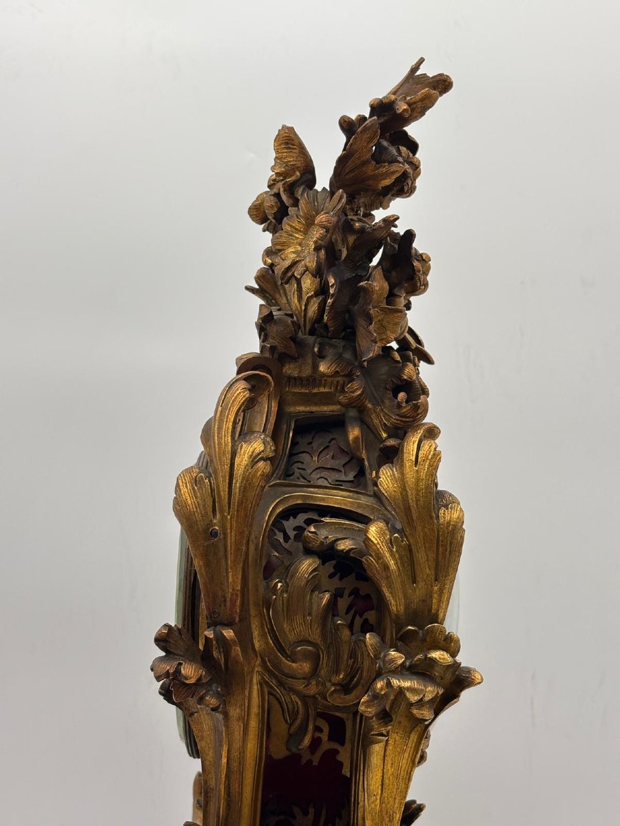 Orologio da camino in bronzo dorato, stile Rococò – Francia, XIX secolo-photo-2