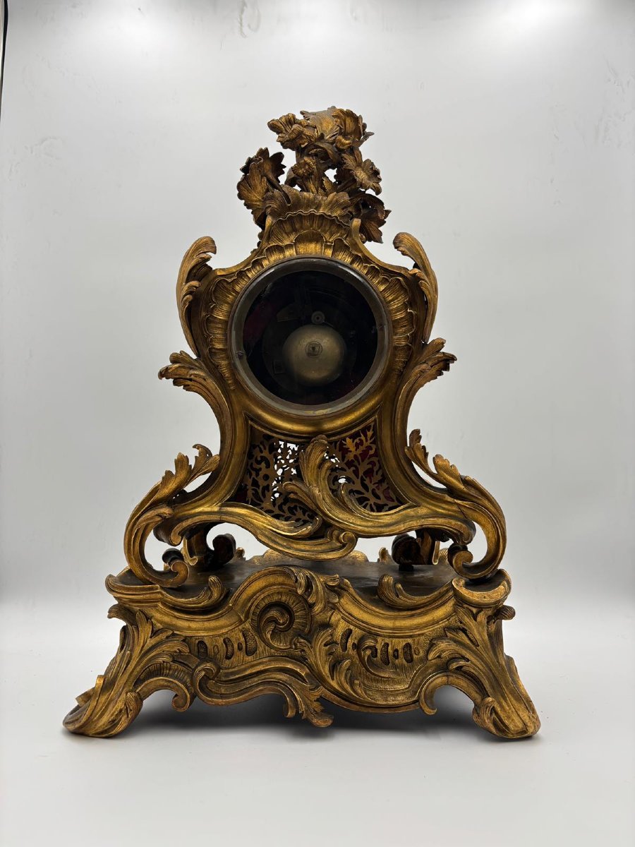 Orologio da camino in bronzo dorato, stile Rococò – Francia, XIX secolo-photo-5