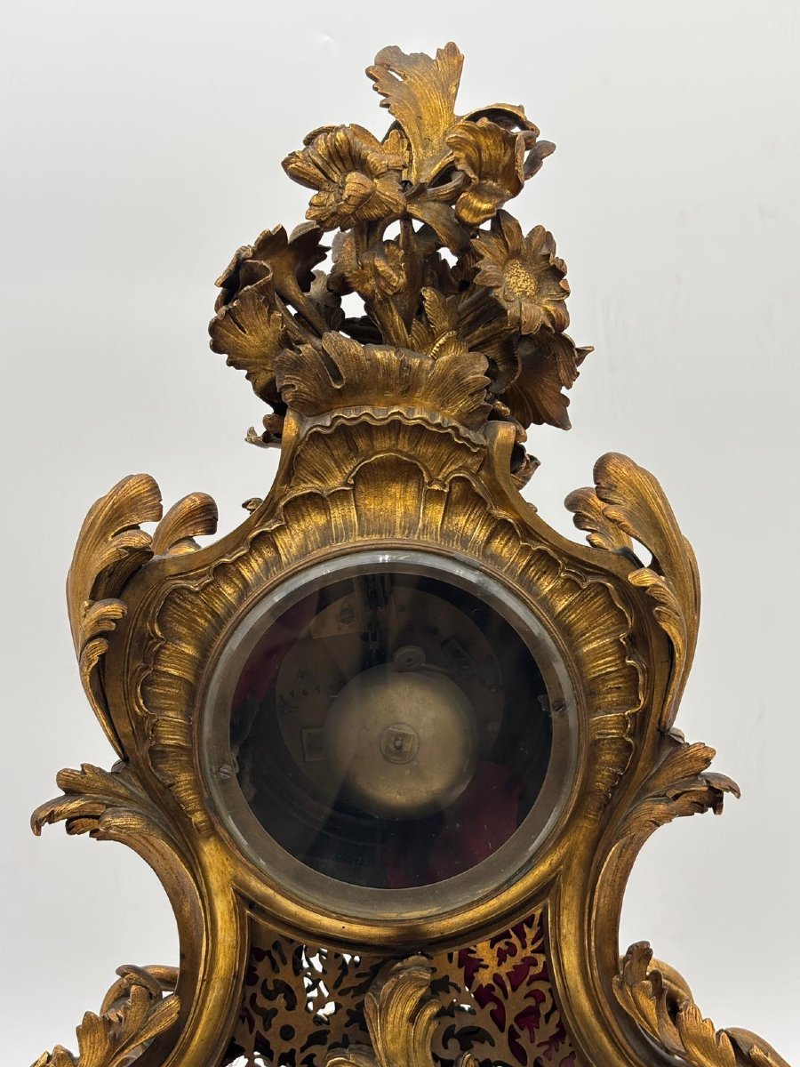 Orologio da camino in bronzo dorato, stile Rococò – Francia, XIX secolo-photo-6