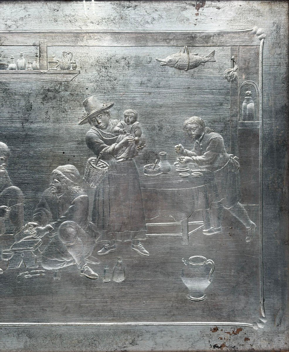 Scena domestica incisa su vetro con foglia d'argento, Francia o Italia, fine del XIX secolo-photo-3