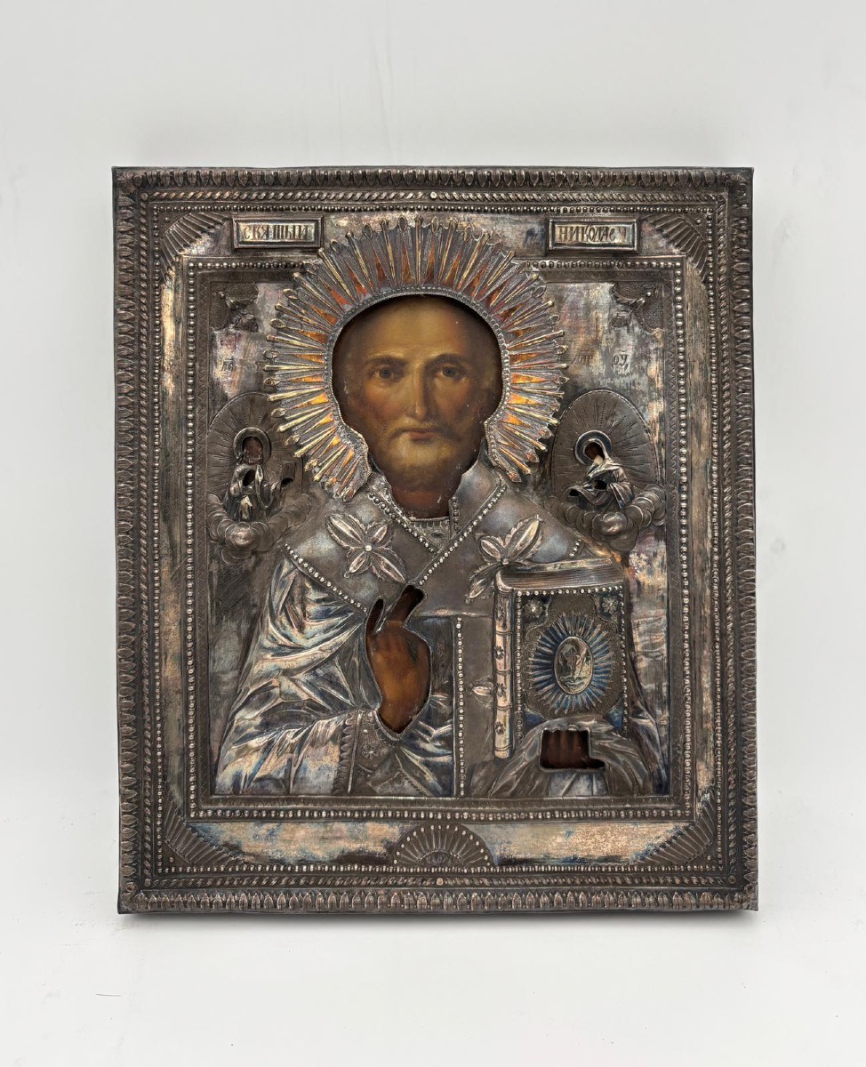 Icona russa di San Nicola con riza in argento – Russia, 1810