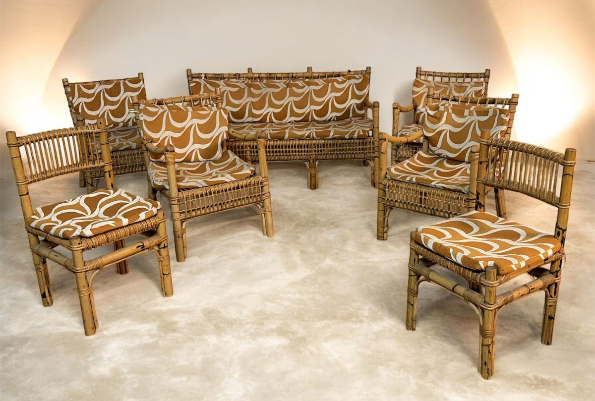 salotto in Bamboo e Rattan – Attribuito a Franco Albini per Bonacina, Italia Anni ’50–’60 – 7 P-photo-2