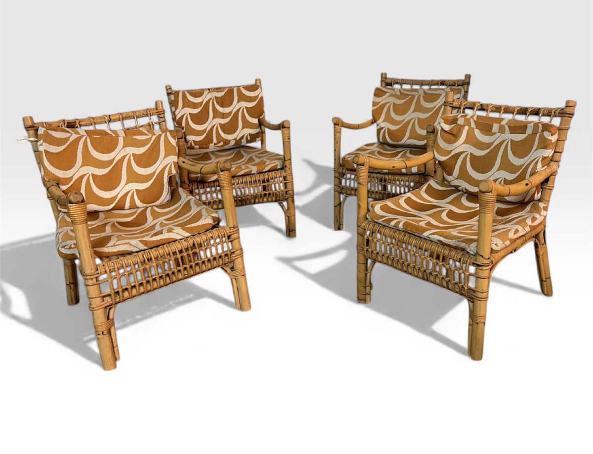 salotto in Bamboo e Rattan – Attribuito a Franco Albini per Bonacina, Italia Anni ’50–’60 – 7 P-photo-3