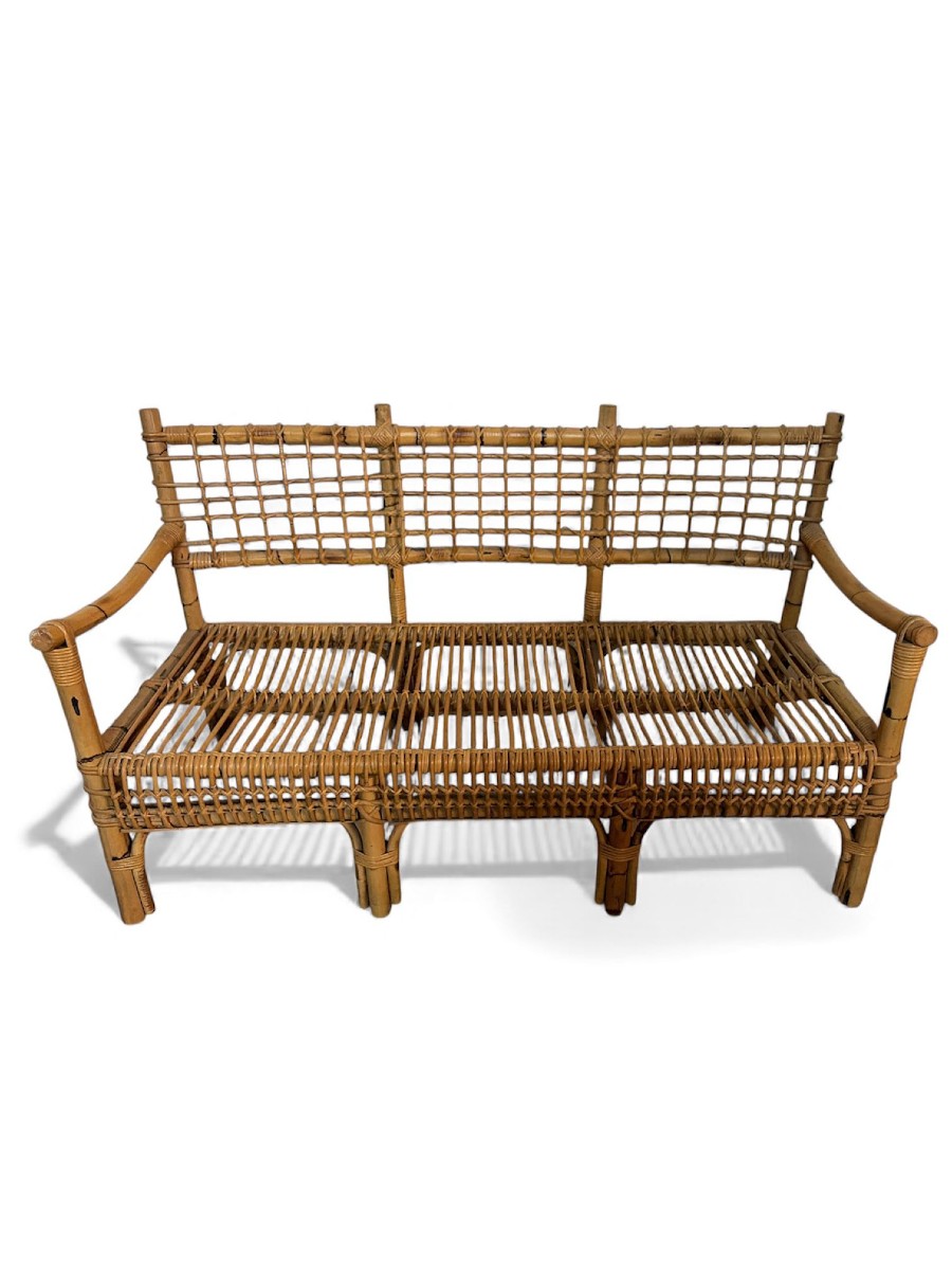 salotto in Bamboo e Rattan – Attribuito a Franco Albini per Bonacina, Italia Anni ’50–’60 – 7 P-photo-5