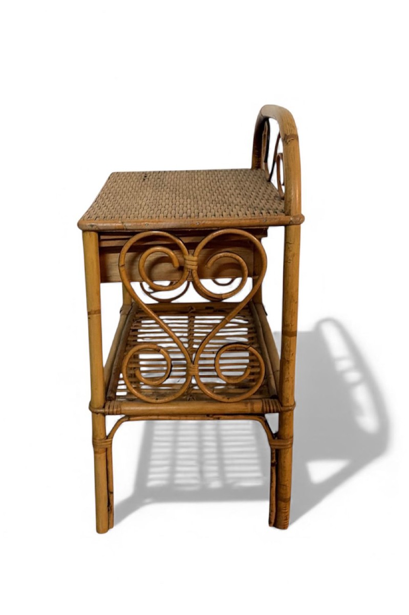 Coppia di comodini in bambù e rattan intrecciato – Italia, anni 1950-photo-3