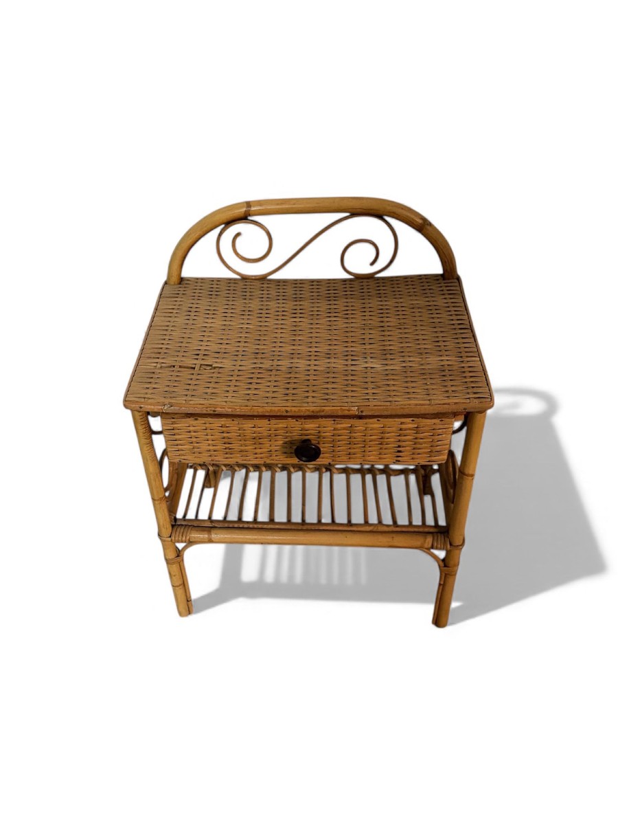 Coppia di comodini in bambù e rattan intrecciato – Italia, anni 1950-photo-4