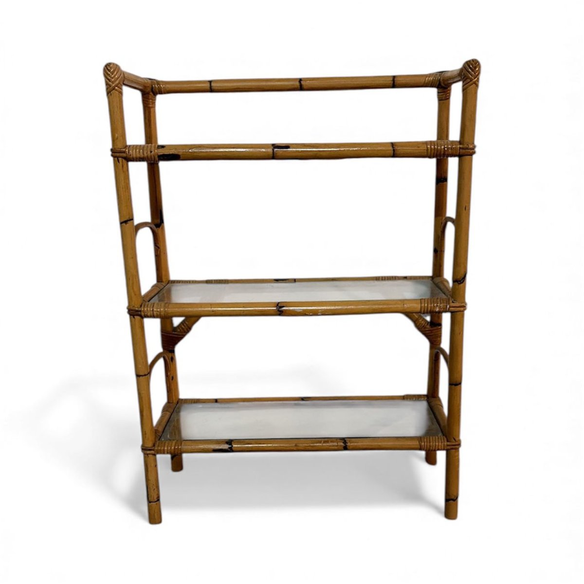 Etajère in bambù con ripiani in vetro – Italia, anni 1950-photo-2
