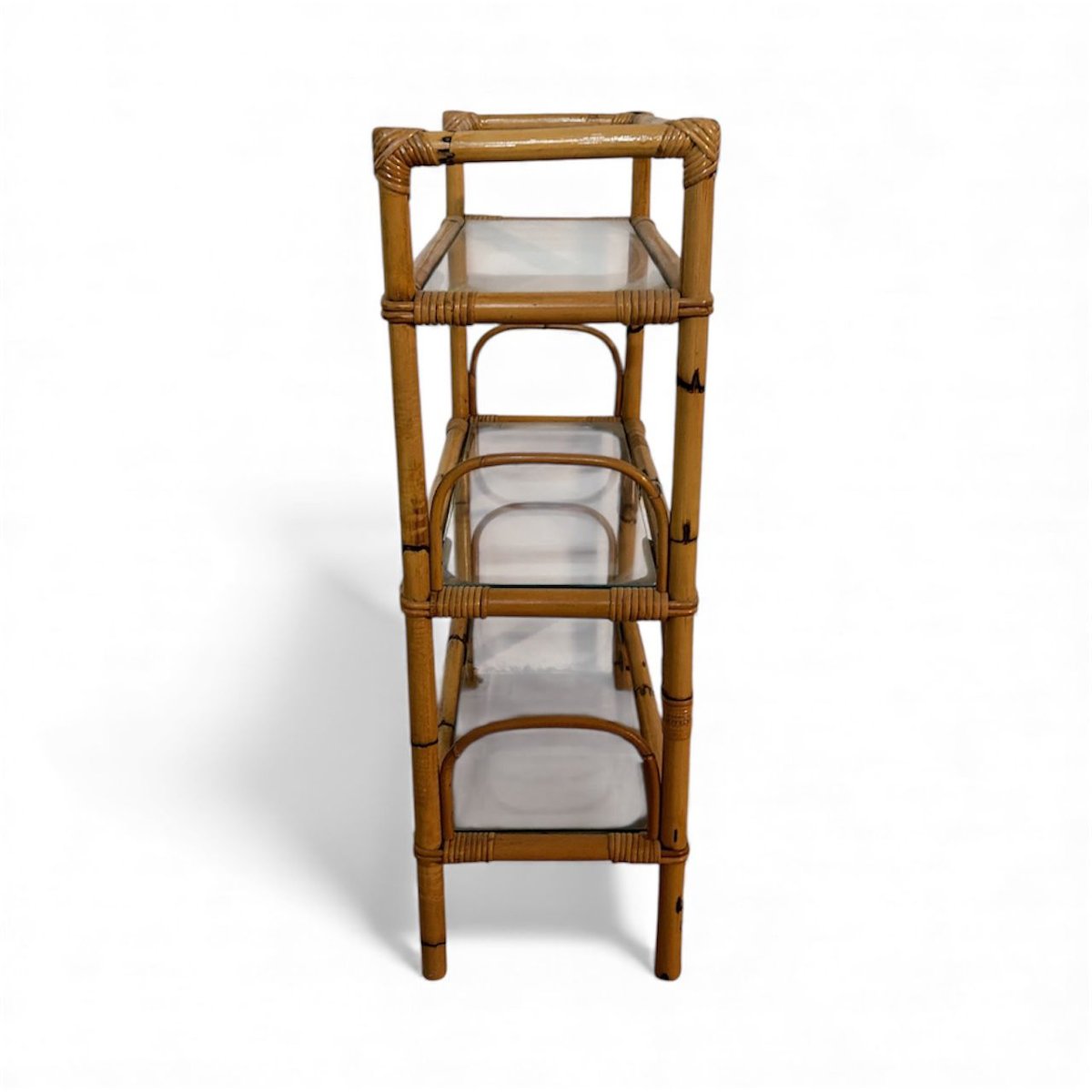 Etajère in bambù con ripiani in vetro – Italia, anni 1950-photo-3