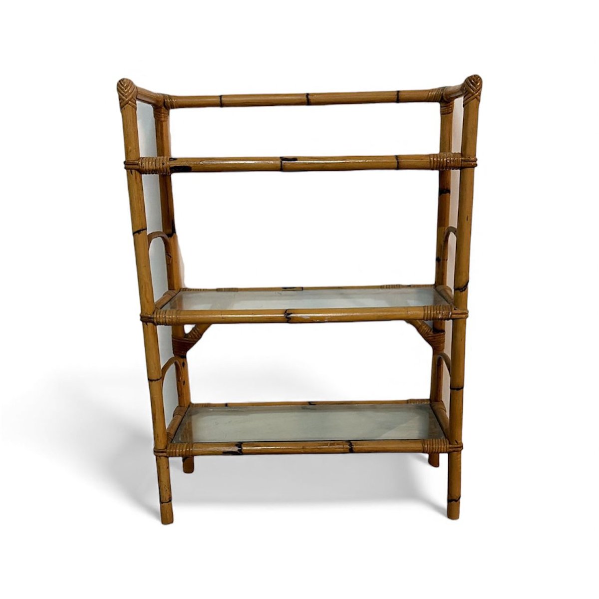 Etajère in bambù con ripiani in vetro – Italia, anni 1950-photo-4
