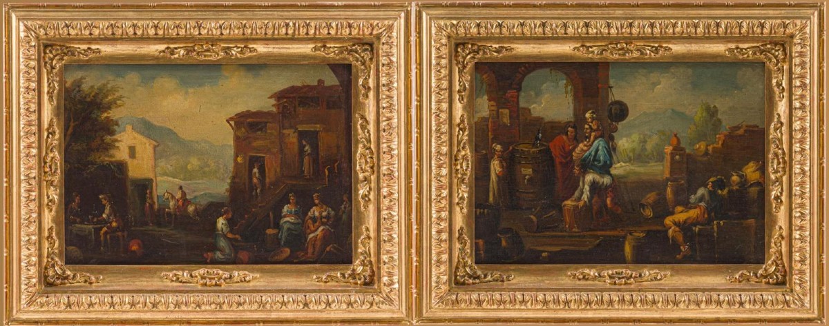 Coppia di dipinti di genere – Fine XIX secolo