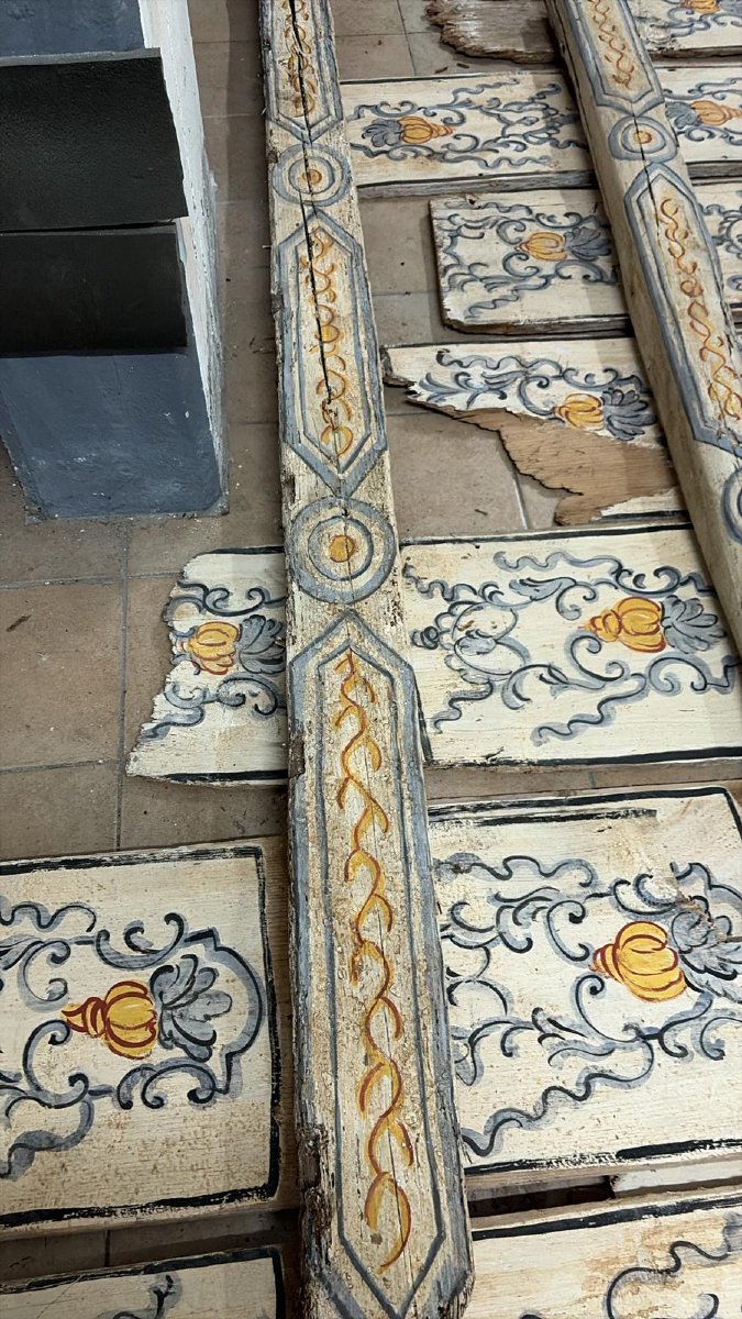 Antico soffitto in legno dipinto-photo-3