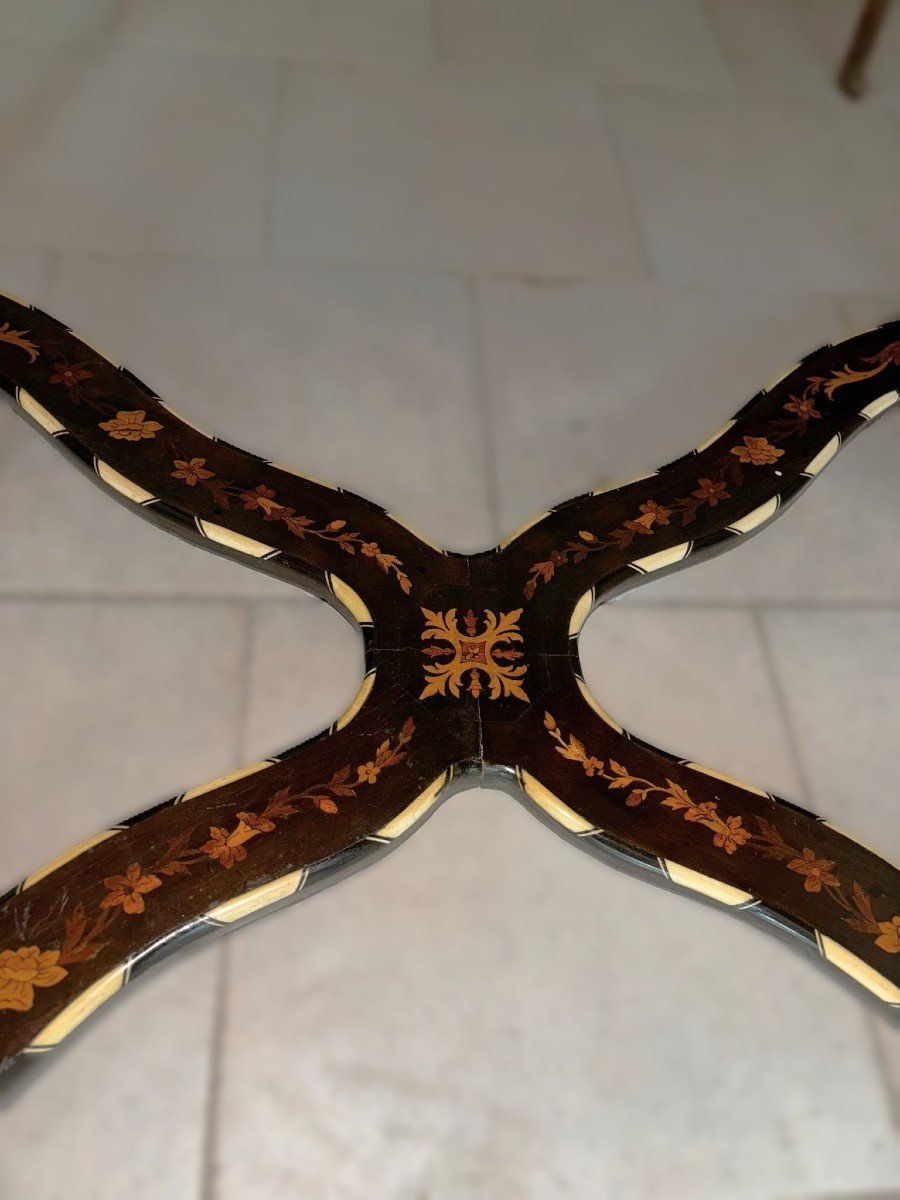 Tavolo scrittoio da centro con sedia , stile Luigi XIV Francia, XIX° secolo Intarsi in legni va-photo-4