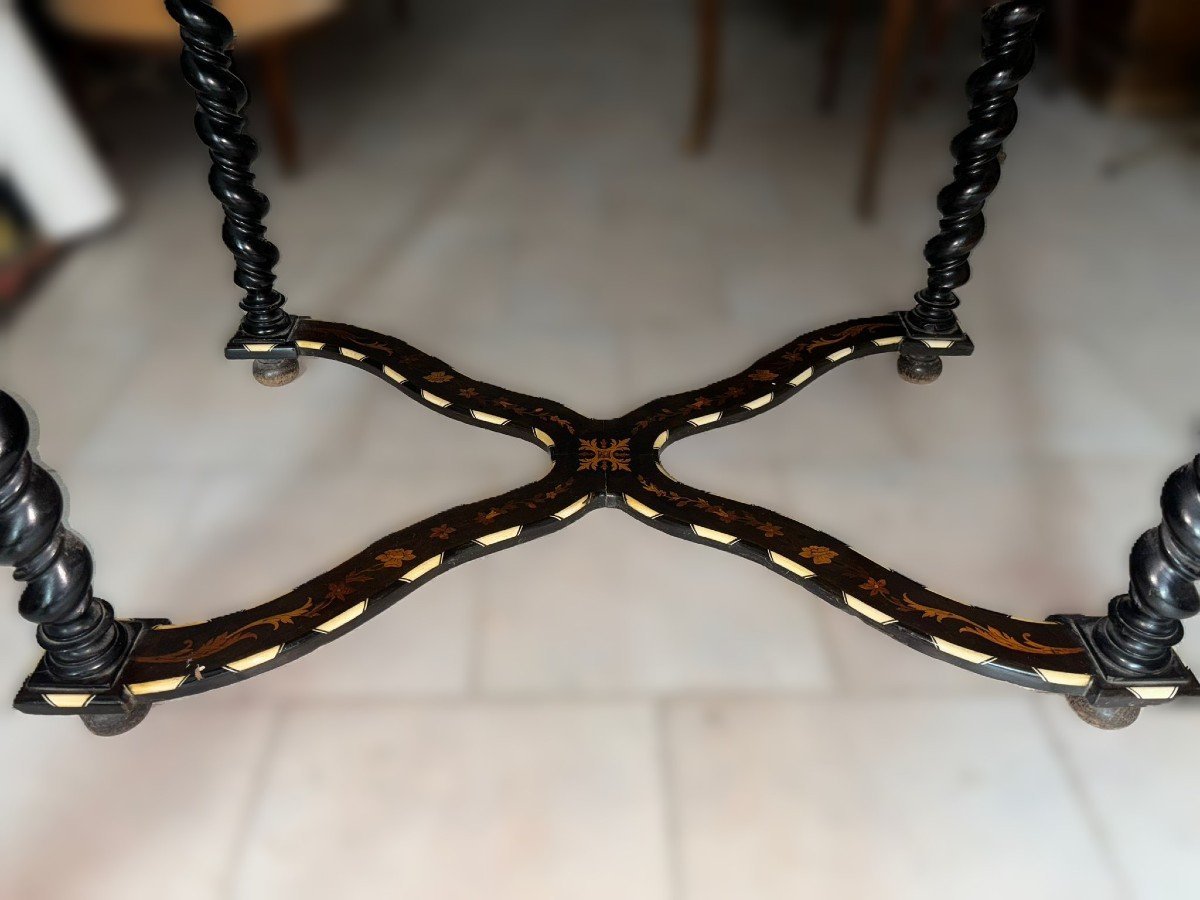 Tavolo scrittoio da centro con sedia , stile Luigi XIV Francia, XIX° secolo Intarsi in legni va-photo-1