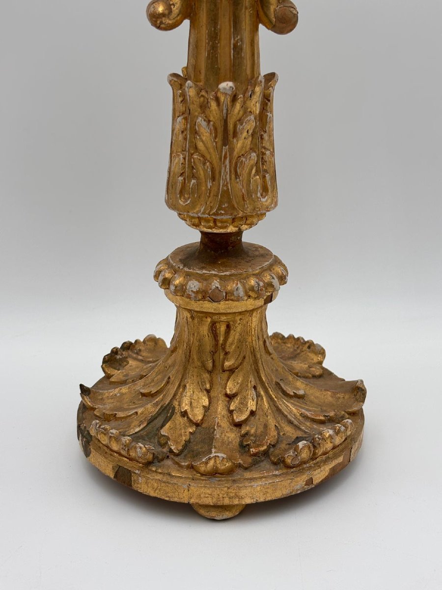 Coppia di candelabri a tre fiamme in legno dorato – Sicilia fine XVIII / inizi XIX secolo-photo-4