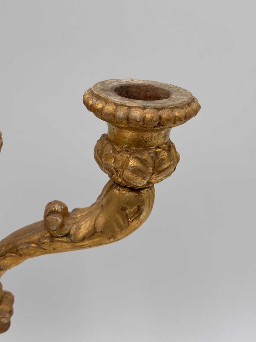 Coppia di candelabri a tre fiamme in legno dorato – Sicilia fine XVIII / inizi XIX secolo-photo-5