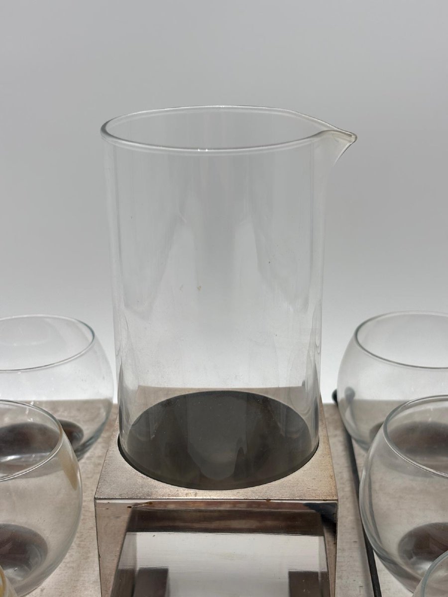 Servizio da bar modernista in metallo e vetro – Italia, anni 1960-photo-4