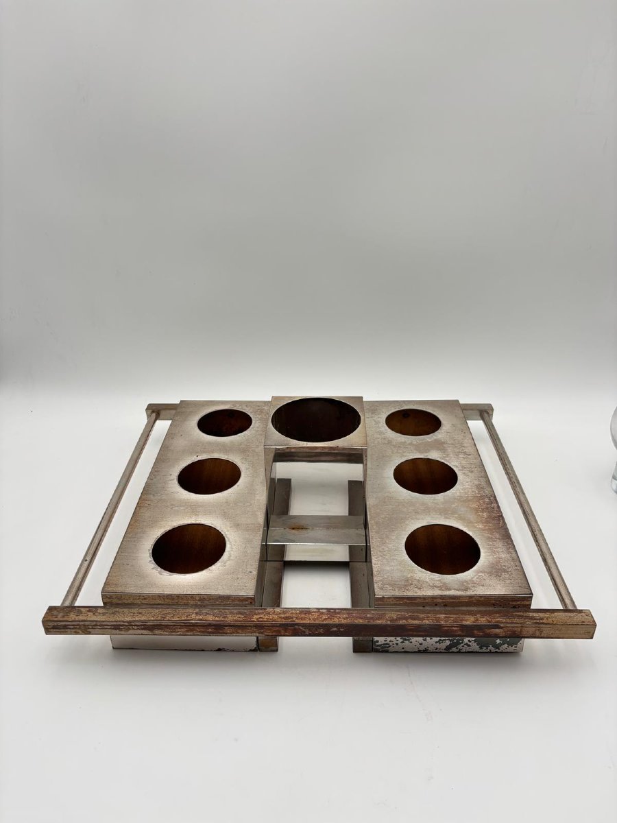 Servizio da bar modernista in metallo e vetro – Italia, anni 1960-photo-6