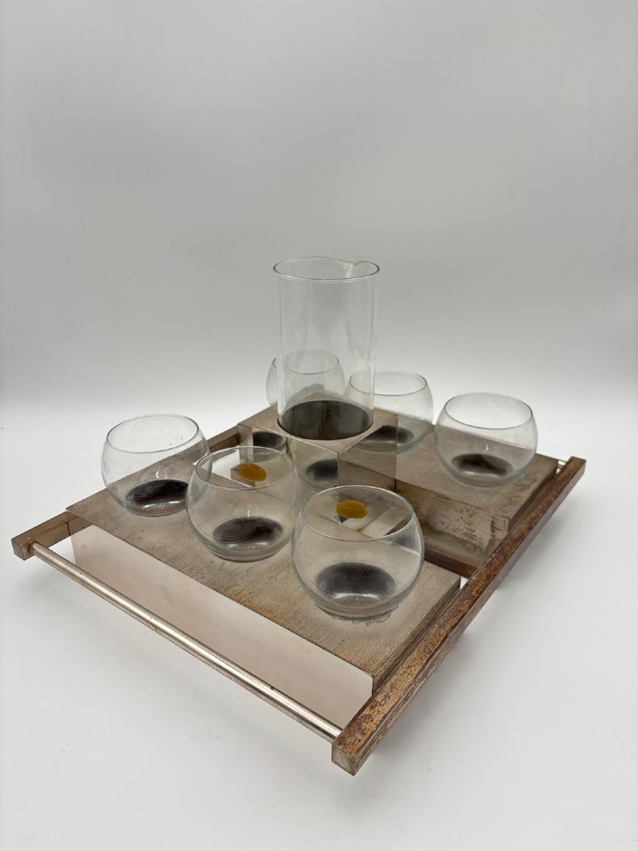 Servizio da bar modernista in metallo e vetro – Italia, anni 1960-photo-7