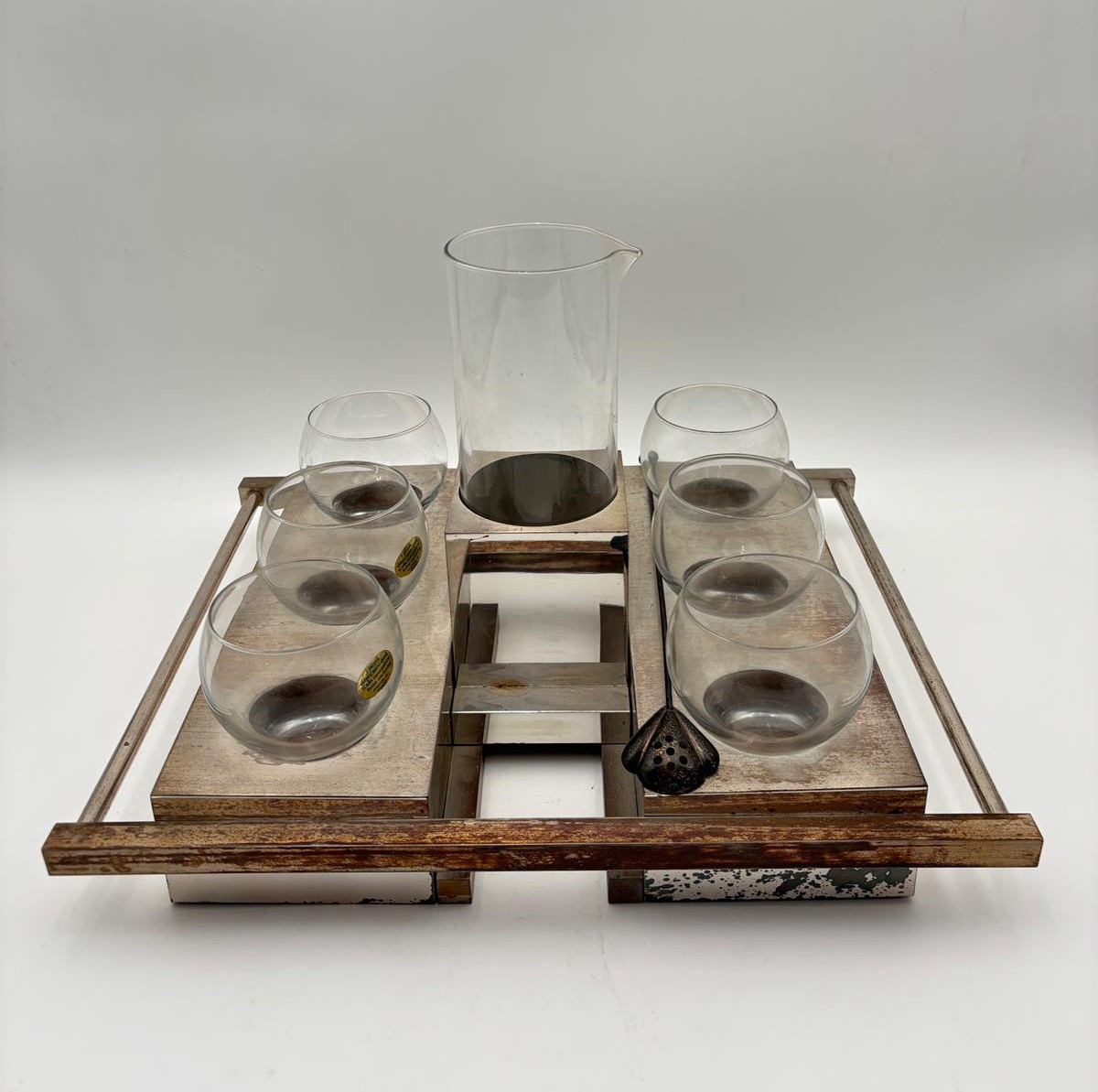 Servizio da bar modernista in metallo e vetro – Italia, anni 1960