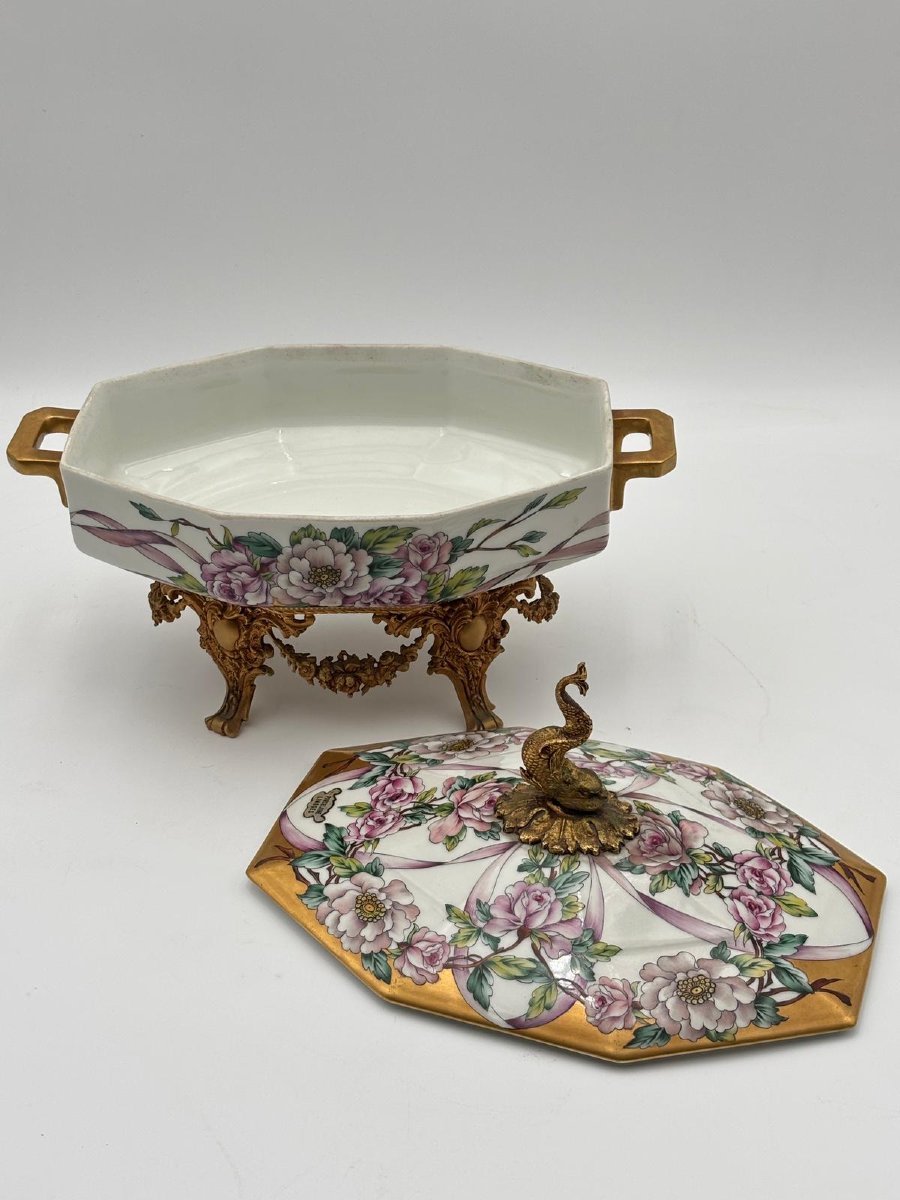 Coppa coperta decorativa in porcellana di Limoges – anni ’70-photo-2