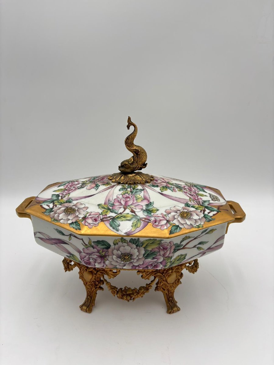 Coppa coperta decorativa in porcellana di Limoges – anni ’70-photo-2