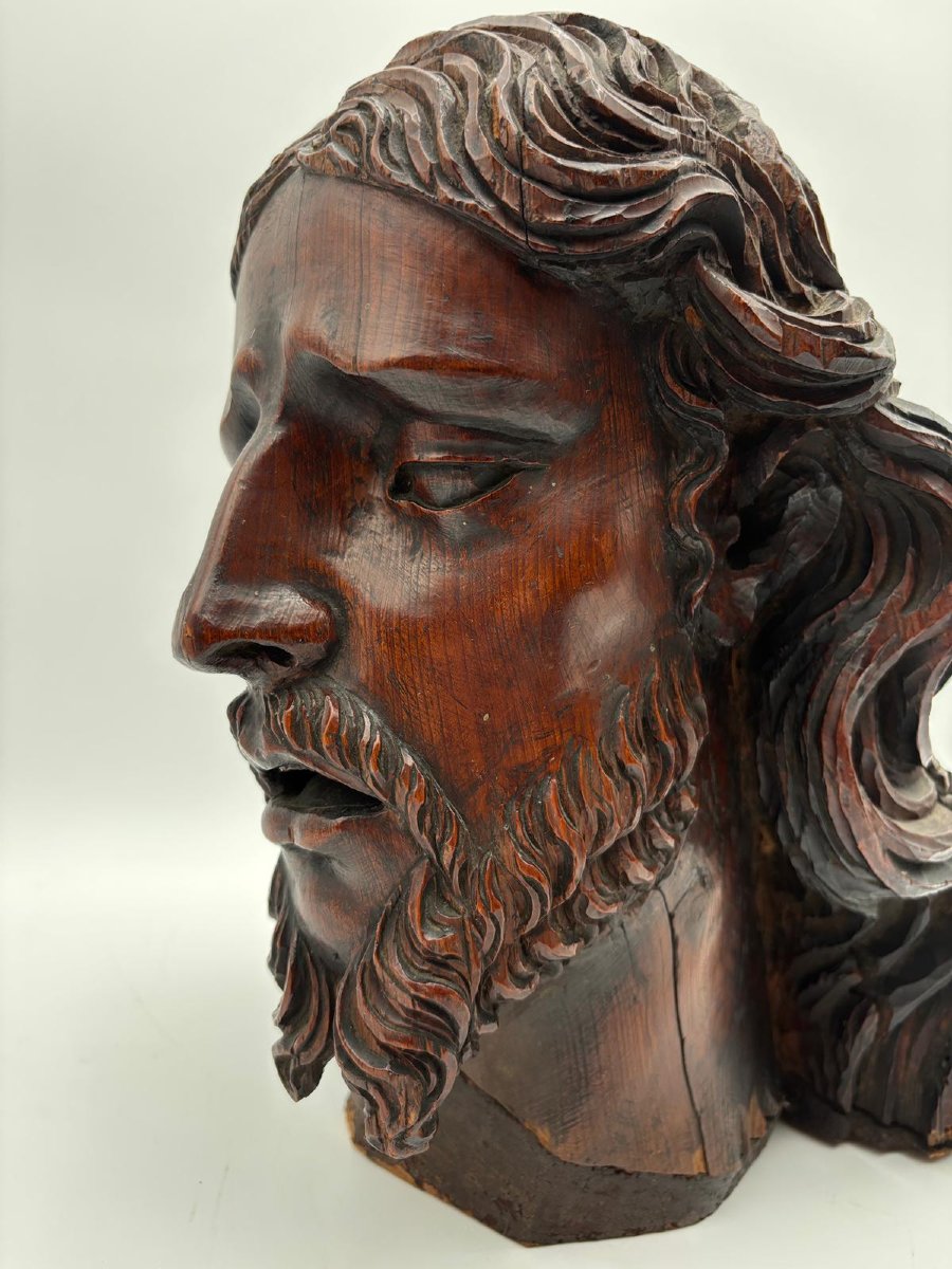 Testa di Cristo in legno intagliato – Italia, XVIII secolo-photo-3