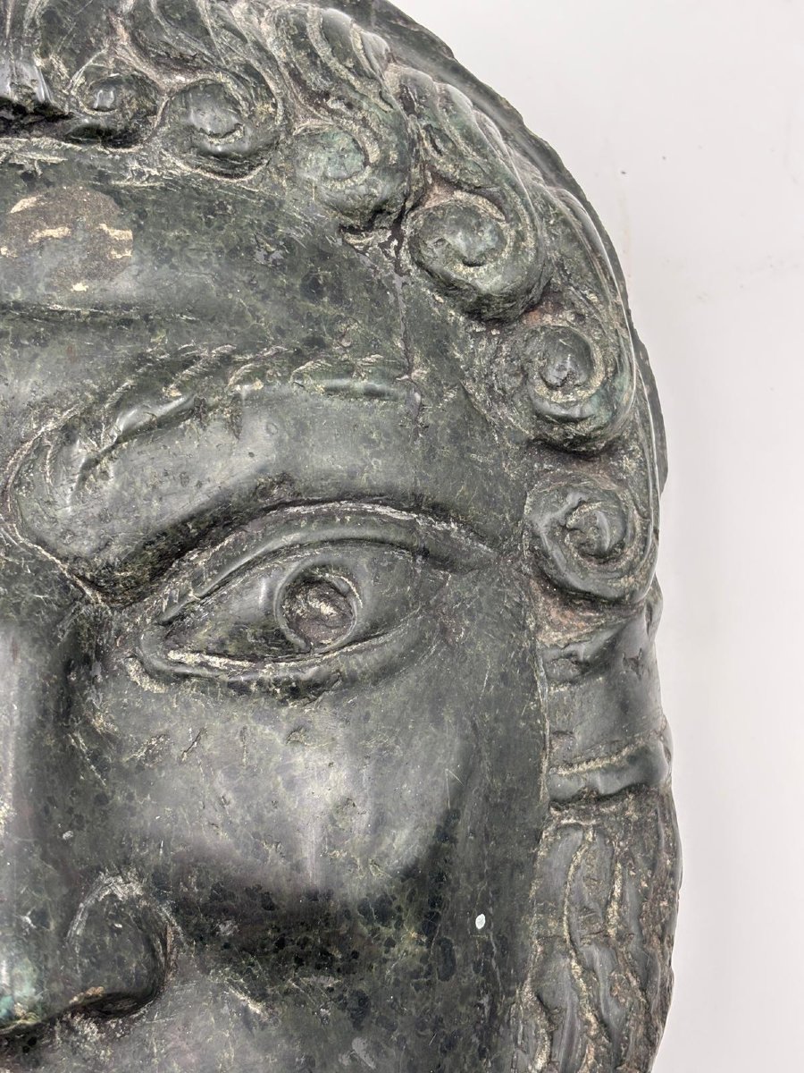 Mascherone decorativo in marmo verde scuro fine del XIX secolo-photo-4