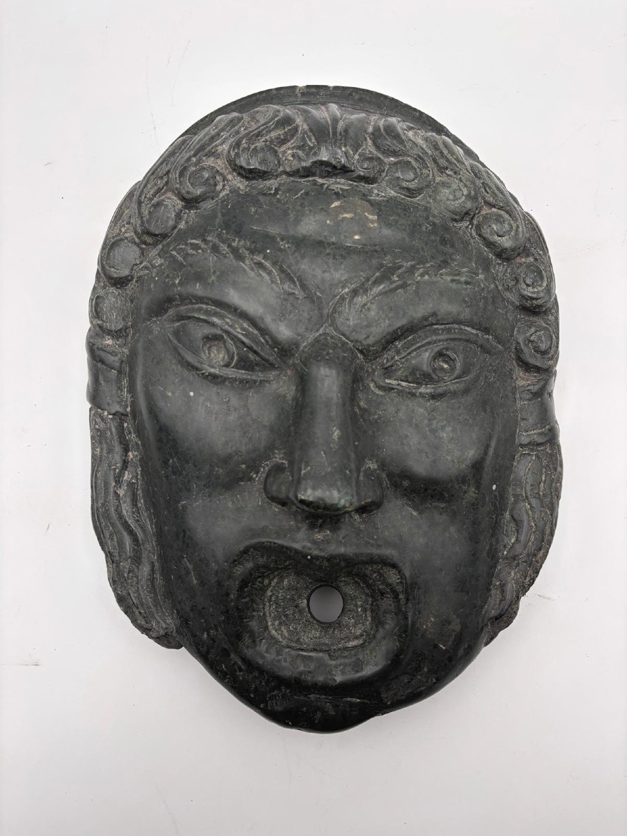 Mascherone decorativo in marmo verde scuro fine del XIX secolo