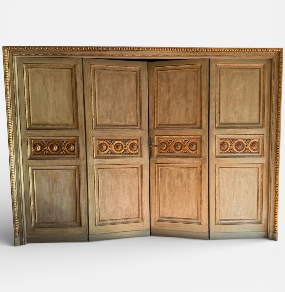 porta a quattro ante in legno intagliato e dorato, decorata su entrambi i lati – Italia, fine X