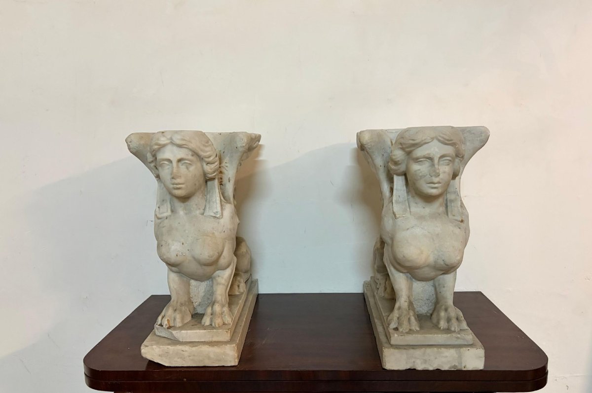 Coppia di sfingi alate in marmo – Seconda metà del XVIII secolo-photo-4