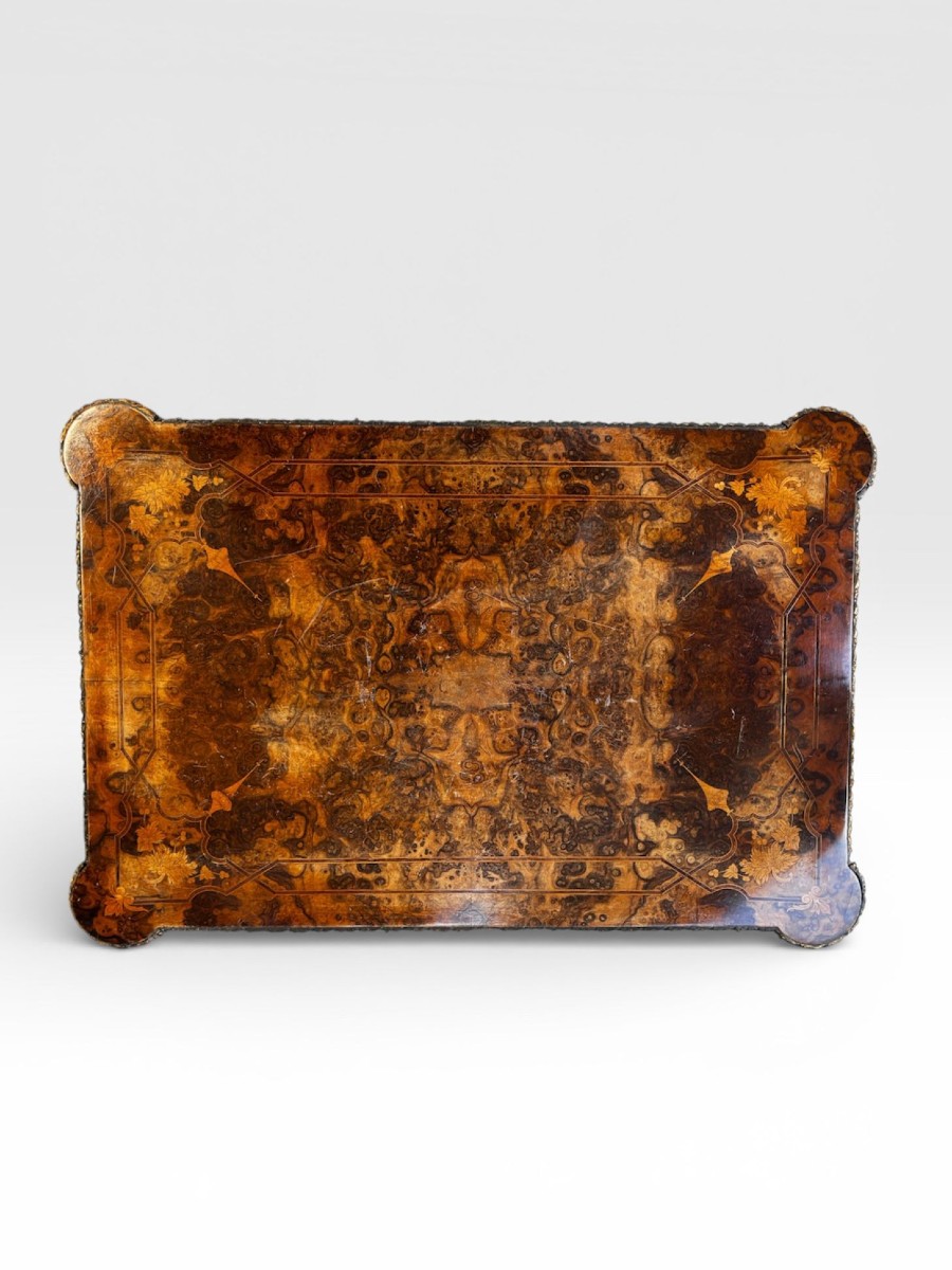 Tavolino da lavoro inglese in radica di olmo  Inghilterra, XIX secolo-photo-3