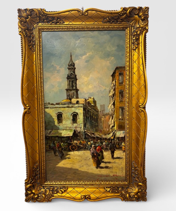 Coppia di dipinti a olio su tavoletta con vedute urbane italiane e veneziane – firmati G. S. Re-photo-2