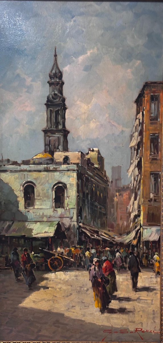 Coppia di dipinti a olio su tavoletta con vedute urbane italiane e veneziane – firmati G. S. Re-photo-2