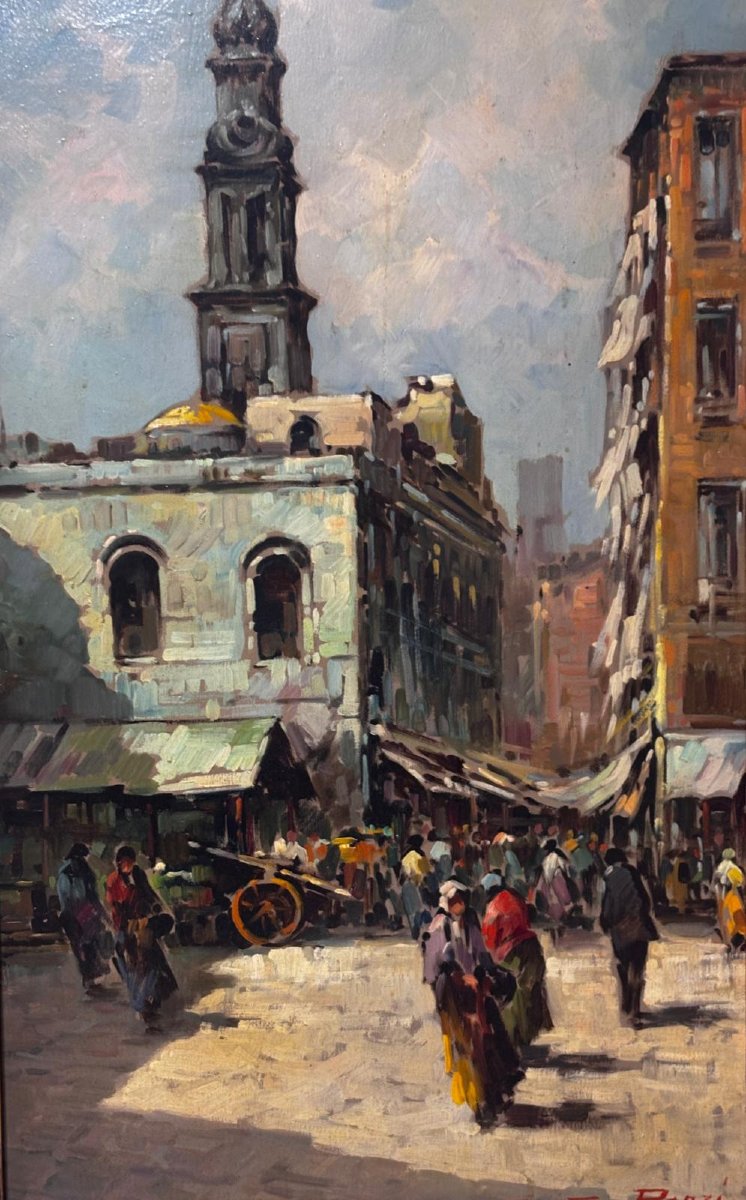 Coppia di dipinti a olio su tavoletta con vedute urbane italiane e veneziane – firmati G. S. Re-photo-4