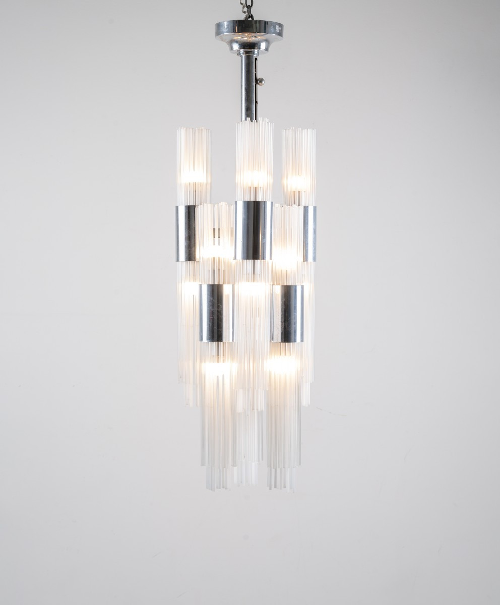 Venini, lampada a sospensione 12 luci , produzione Murano, Italia 1970-photo-2