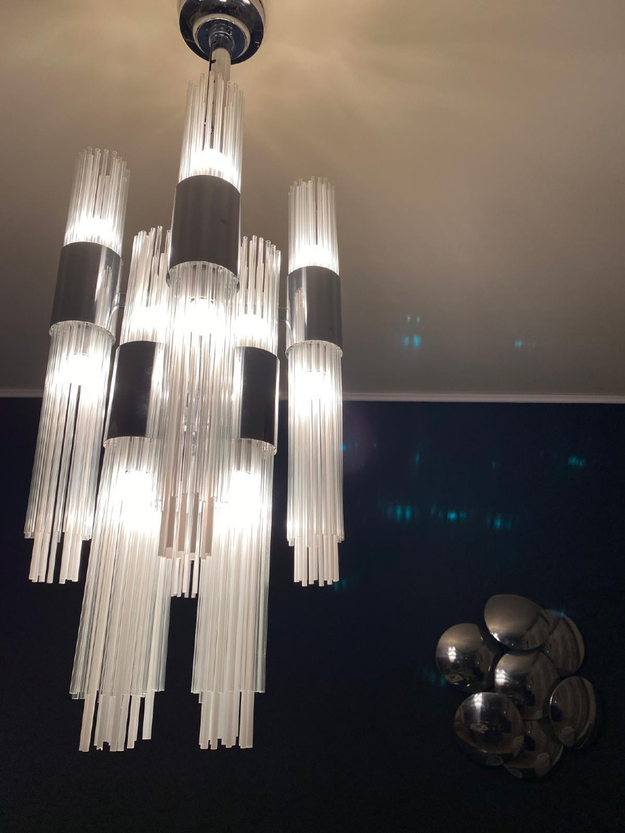 Venini, lampada a sospensione 12 luci , produzione Murano, Italia 1970-photo-4