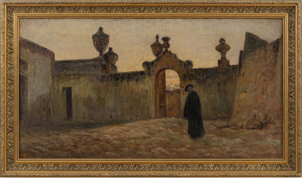 Olio su tela raffigurante la veduta di Villa Valguarnera a Bagheria